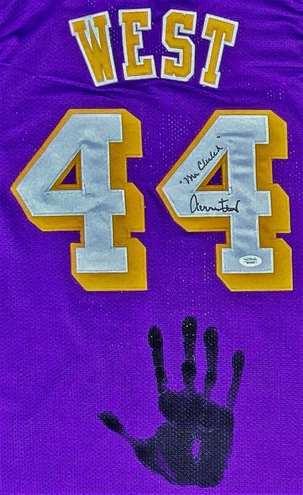 Jerry West Handprint Signed Autographed Yellow Jersey JSA BB00699 Mr. Clutch Jerry West Jersey handprint-yellow-bb00699-mr-clutch, Los Angeles Lakers, view 2, supplier stock photo