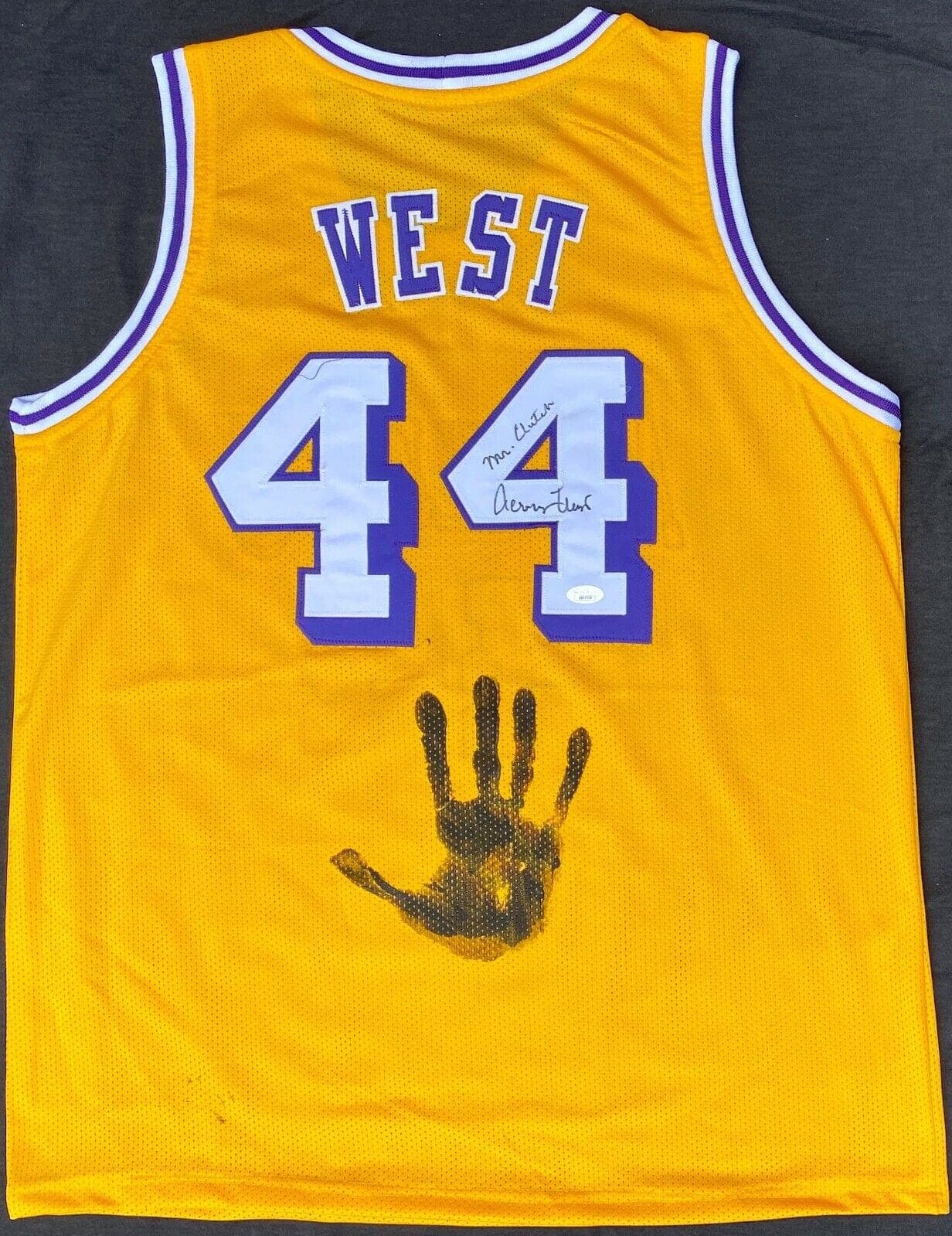 Jerry West Handprint Signed Autographed Yellow Jersey JSA BB00700 Mr. Clutch Jerry West Jersey handprint-yellow-bb00700-mr-clutch, Los Angeles Lakers, supplier stock photo