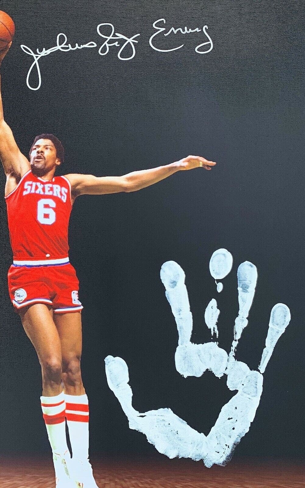 Julius Dr. J Erving Handprint Unstretched 20×36 Canvas Signed JSA Z65915 Julius Erving Canvas 20x36-dr-handprint-unstretched-20-36-z65915, Philadelphia 76ers, view 2, supplier stock photo
