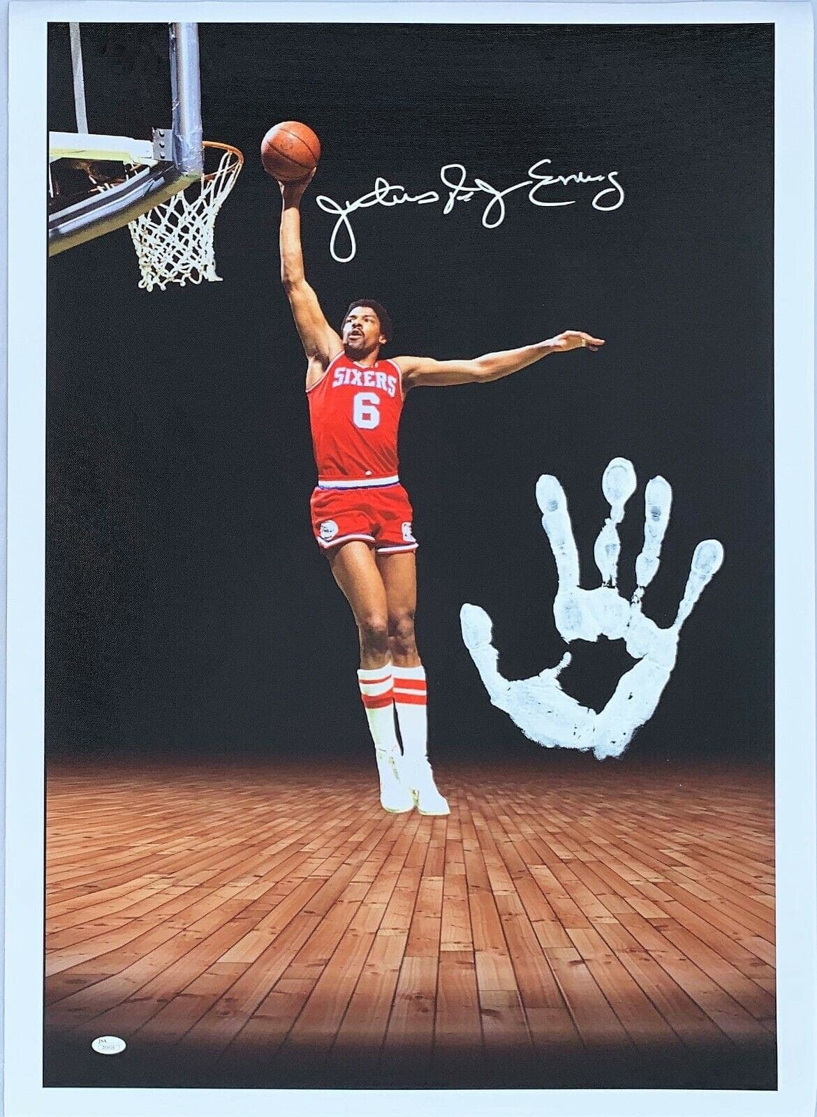 Julius Dr. J Erving Handprint Unstretched 20×36 Canvas Signed JSA Z65916 Julius Erving Canvas 20x36-dr-handprint-unstretched-20-36-z65916, Philadelphia 76ers, supplier stock photo