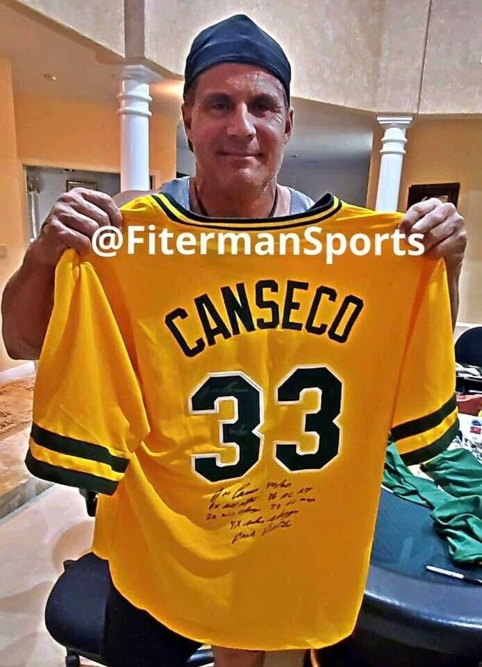 Jose Canseco Signed Autographed Yellow Jersey JSA Authenticated 7 Inscriptions Jose Canseco Jersey jose-canseco-yellow-7-inscriptions, view 3, supplier stock photo