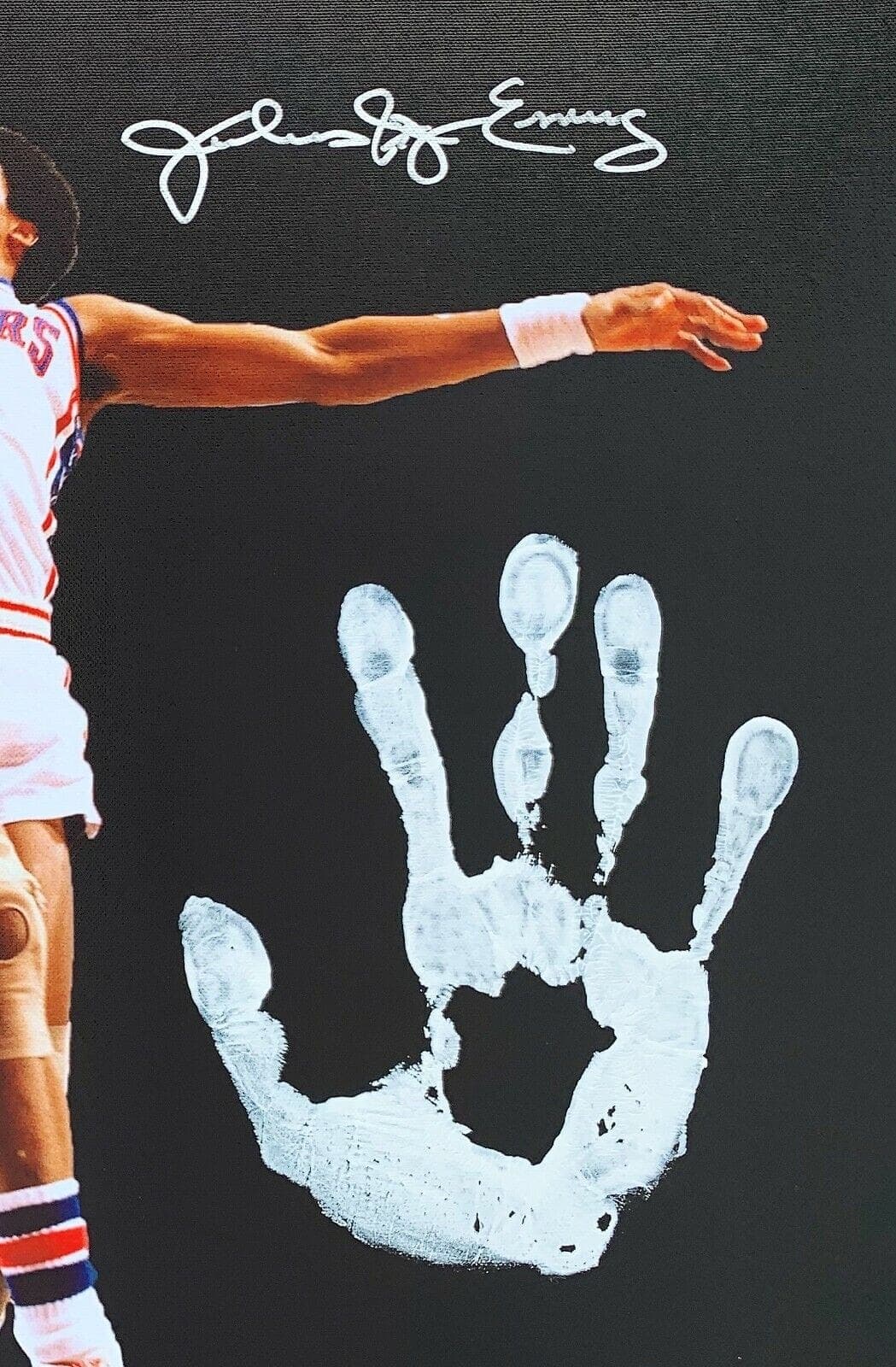 Julius Dr. J Erving Handprint Unstretched 20×36 Canvas Signed JSA Z65909 Julius Erving Canvas 20x36-z65909, Philadelphia 76ers, view 2, supplier stock photo
