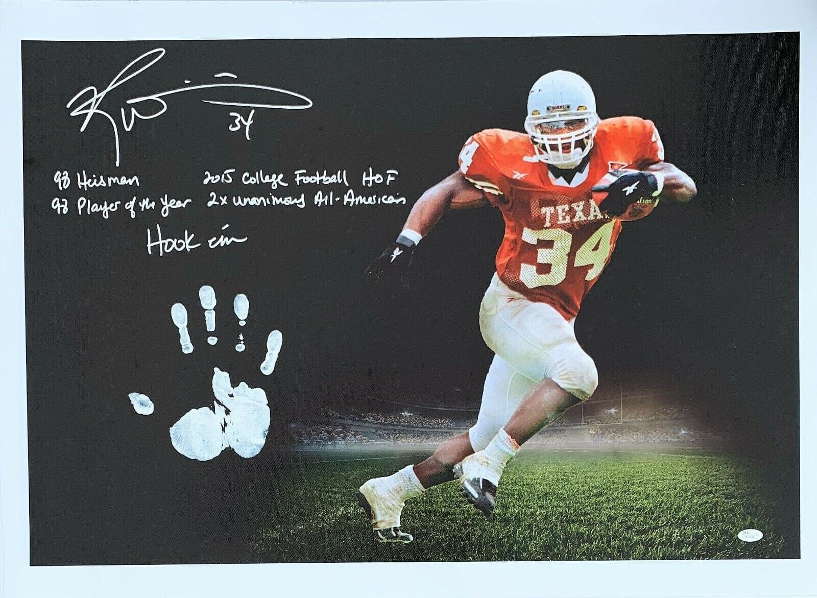 Ricky Williams Handprint Ustretched 20×36 Canvas Texas Signed JSA Z65926 Ricky Williams Canvas 20x36-z65926, supplier stock photo