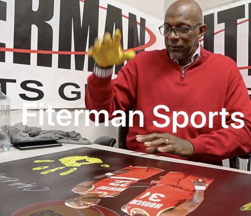 Hakeem Olajuwon Clyde Drexler Handprint Unstretched 20×36 Canvas Signed Z77338 Hakeem Olajuwon Canvas 20x36-hakeem-olajuwon-clyde-drexler-handprint, Houston Rockets, view 5, supplier stock photo