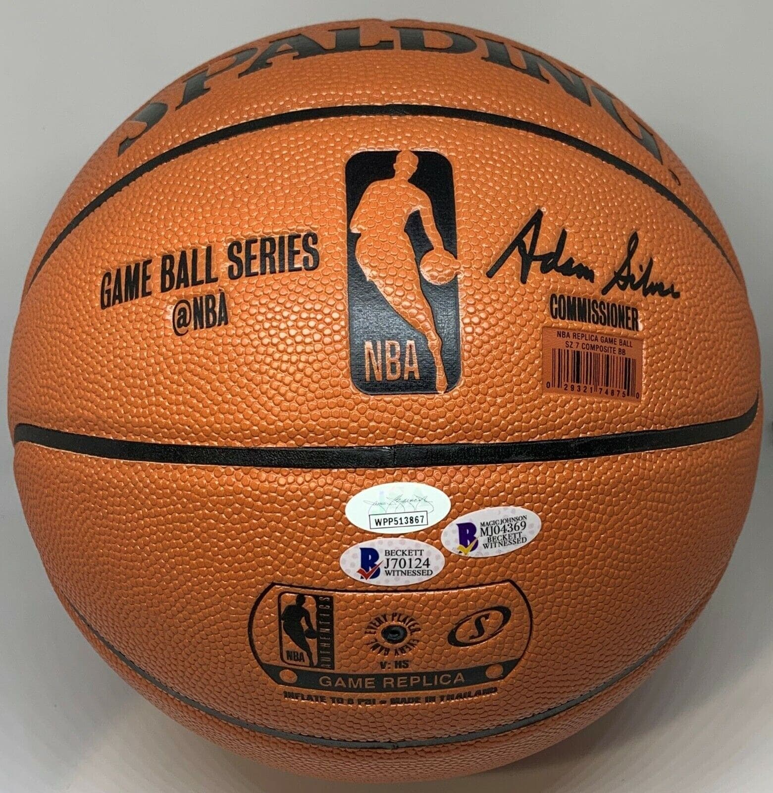 Magic Johnson Jerry West Kareem Abdual-Jabbar Signed Basketball JSA Beckett Magic Johnson Ball jerry-west-kareem-abdual-jabbar-basketball, Los Angeles Lakers, view 2, supplier stock photo
