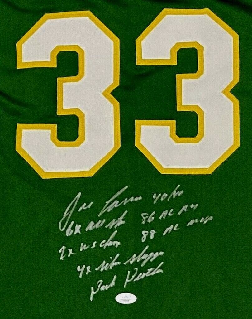 Jose Canseco Signed Autographed Green Jersey FSG Authenticated 7 Inscriptions Jersey jose-canseco-green-fsg-7-inscriptions, view 2, supplier stock photo