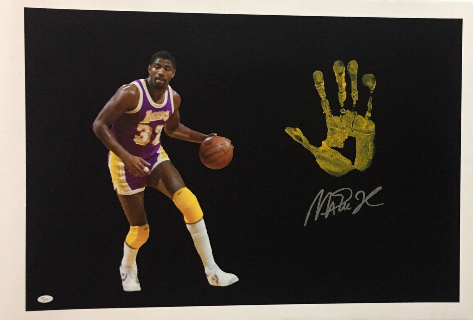 Magic Johnson Handprint Unstretched 20×36 Canvas Purple Signed JSA Z05729 1 Magic Johnson Canvas 20x36-handprint-unstretched-20-36-purple-z05729, Los Angeles Lakers, supplier stock photo