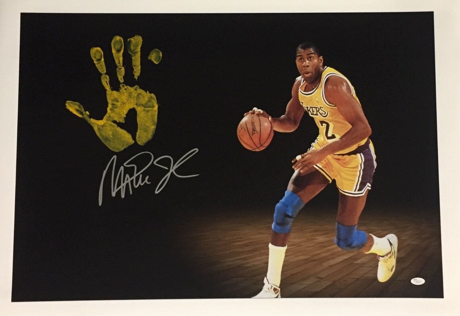 Magic Johnson Handprint Ustretched 20×36 Canvas Dribble Right Signed JSA Z05675 Magic Johnson Canvas 20x36-handprint-ustretched-20-36-dribble-right, Los Angeles Lakers, supplier stock photo
