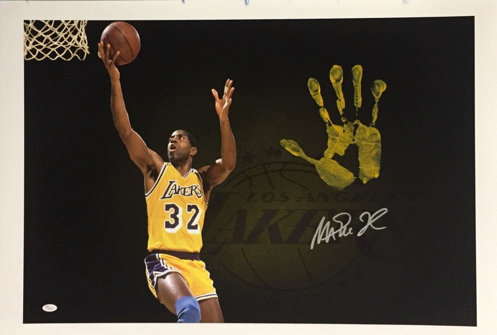 Magic Johnson Handprint Unstretched 20×36 Canvas Layup – Signed – JSA Z05702 Magic Johnson Canvas 20x36-handprint-unstretched-20-36-layup-z05702, Los Angeles Lakers, supplier stock photo