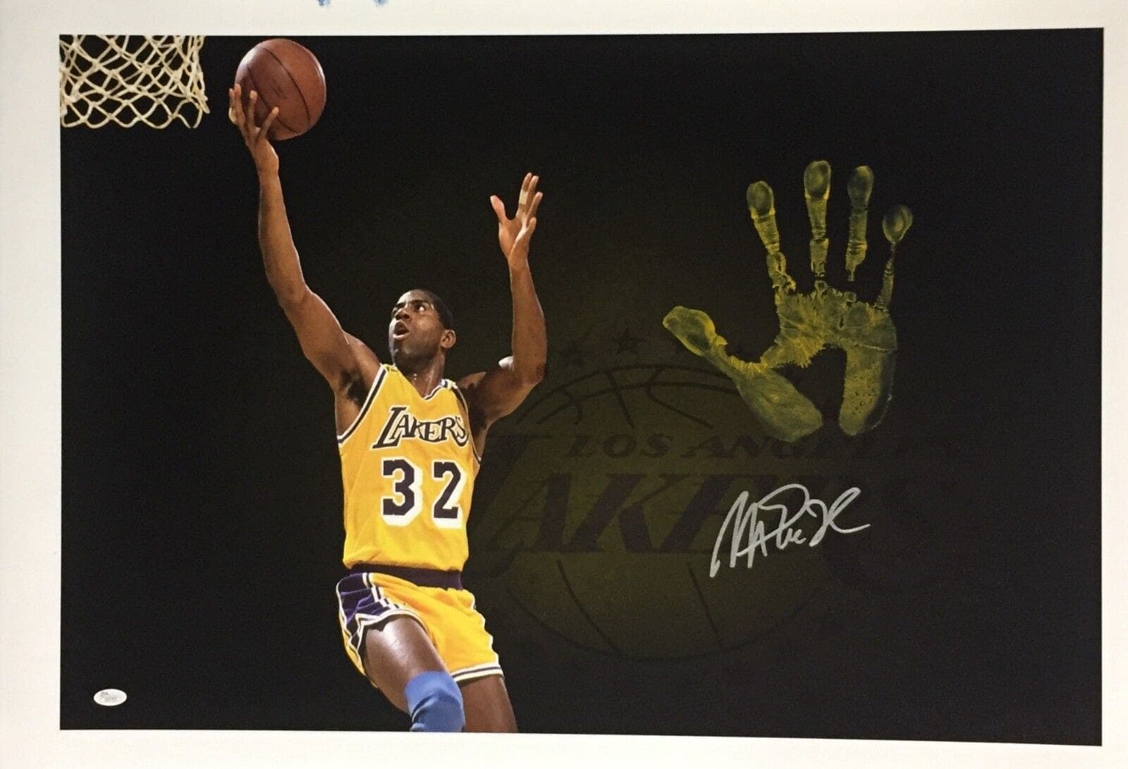 Magic Johnson Handprint Unstretched 20×36 Canvas Layup – Signed – JSA Z05703 Magic Johnson Canvas 20x36-handprint-unstretched-20-36-layup-z05703, Los Angeles Lakers, supplier stock photo