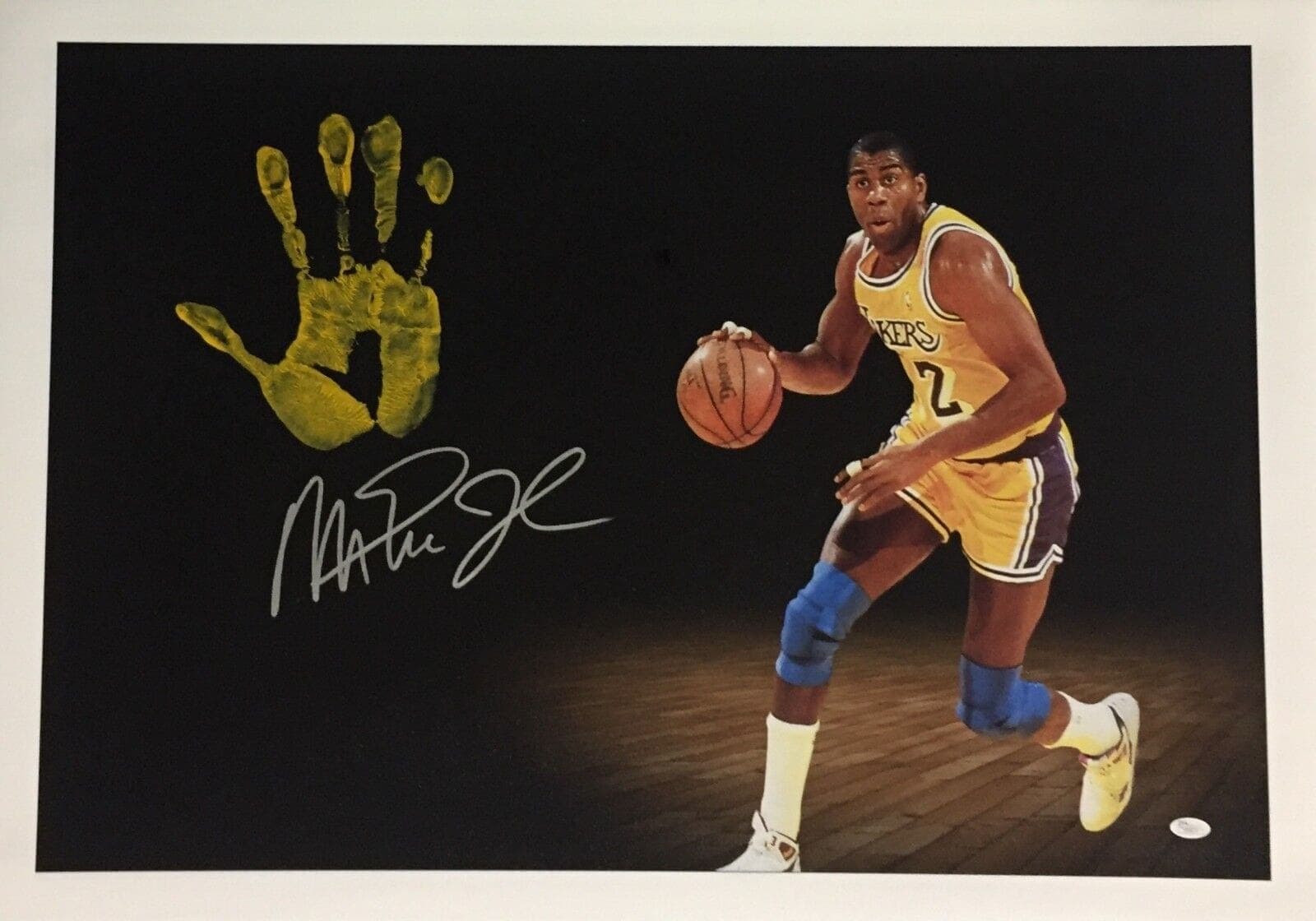 Magic Johnson Handprint Ustretched 20×36 Canvas Dribble Right Signed JSA Z05677 Magic Johnson Canvas 20x36-handprint-ustretched-20-36-dribble-right, Los Angeles Lakers, supplier stock photo