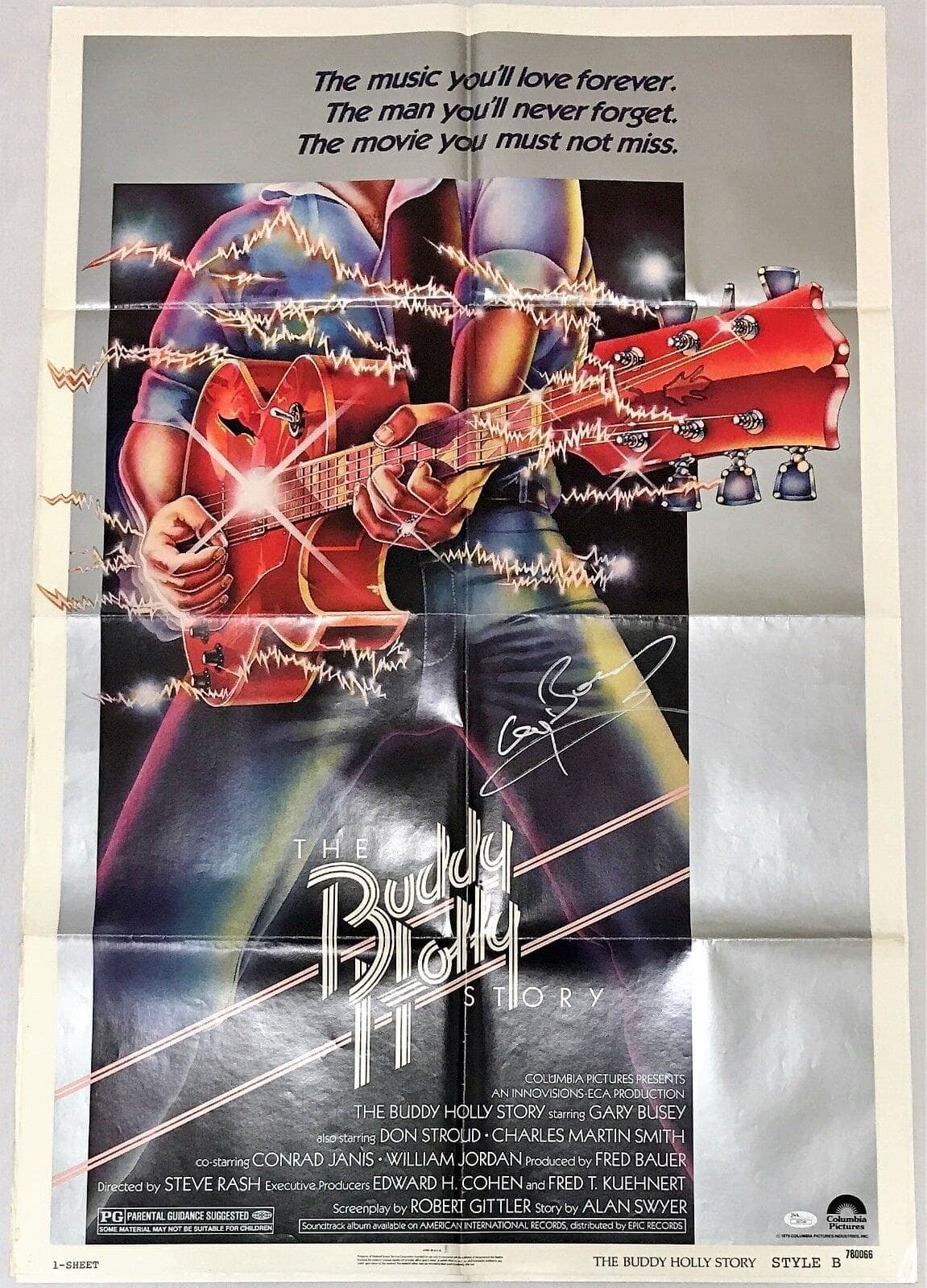 Gary Busey Autographed Original Buddy Holly Story Movie Poster 41×27 JSA I67246 Other 41x27-gary-busey-original-buddy-holly-story, supplier stock photo