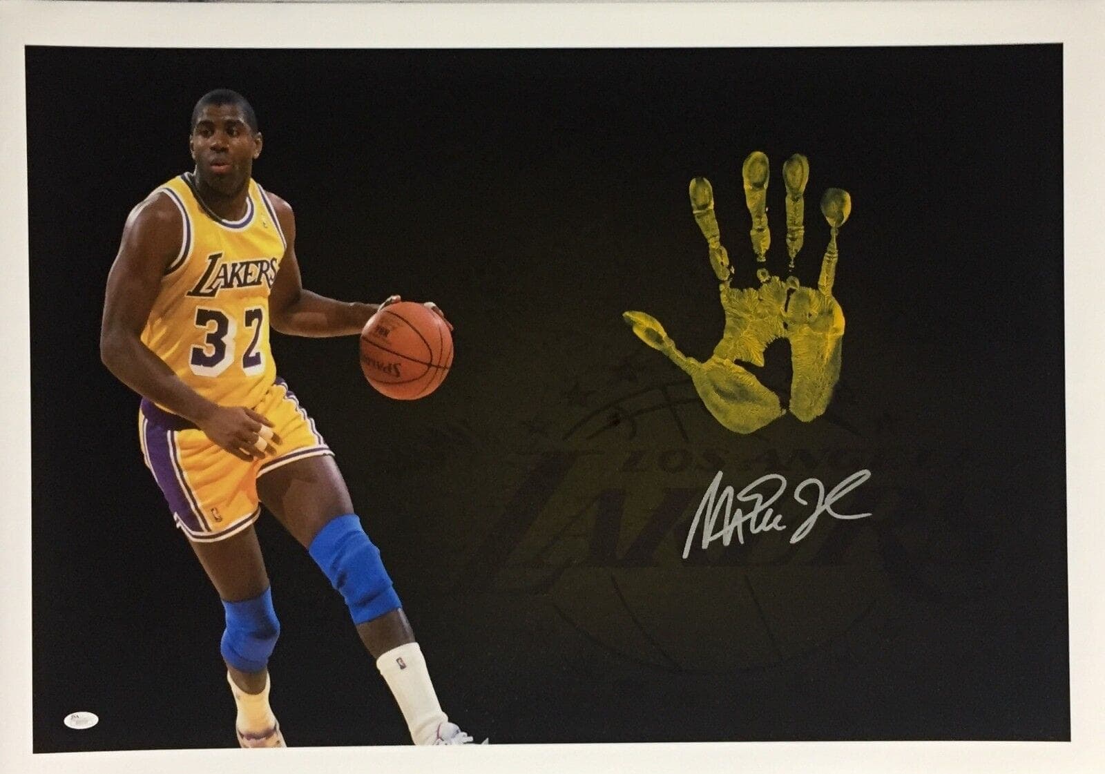 Magic Johnson Handprint Unstretched 20×36 Canvas Yellow Signed JSA Z05737 2 Magic Johnson Canvas 20x36-handprint-unstretched-20-36-yellow-z05737, Los Angeles Lakers, supplier stock photo