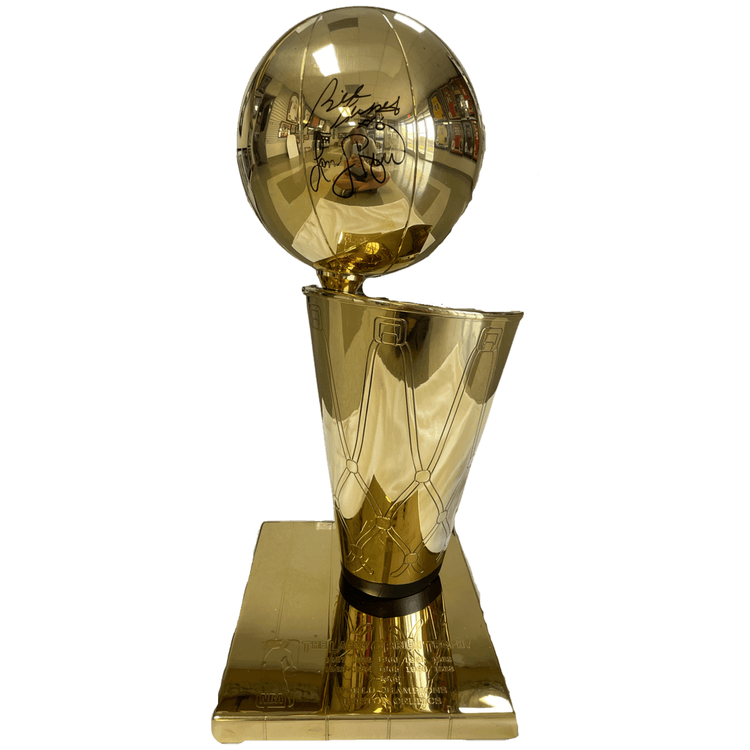Bill Russell Larry Bird Signed Full Size Replica Trophy JSA PSA Beckett Authen Larry Bird Ball bill-russell-full-size-replica-trophy, Boston Celtics, supplier stock photo