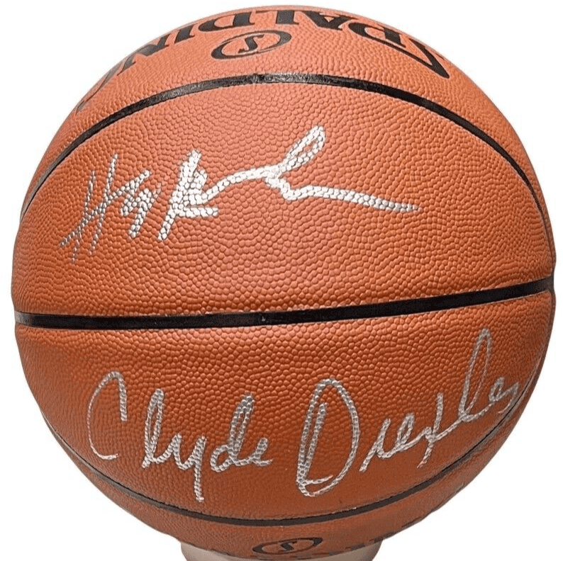 Hakeem Olajuwon & Clyde Drexler Signed Autographed Basketball JSA Authenticated Hakeem Olajuwon Ball hakeem-olajuwon-clyde-drexler-basketball, Houston Rockets, supplier stock photo