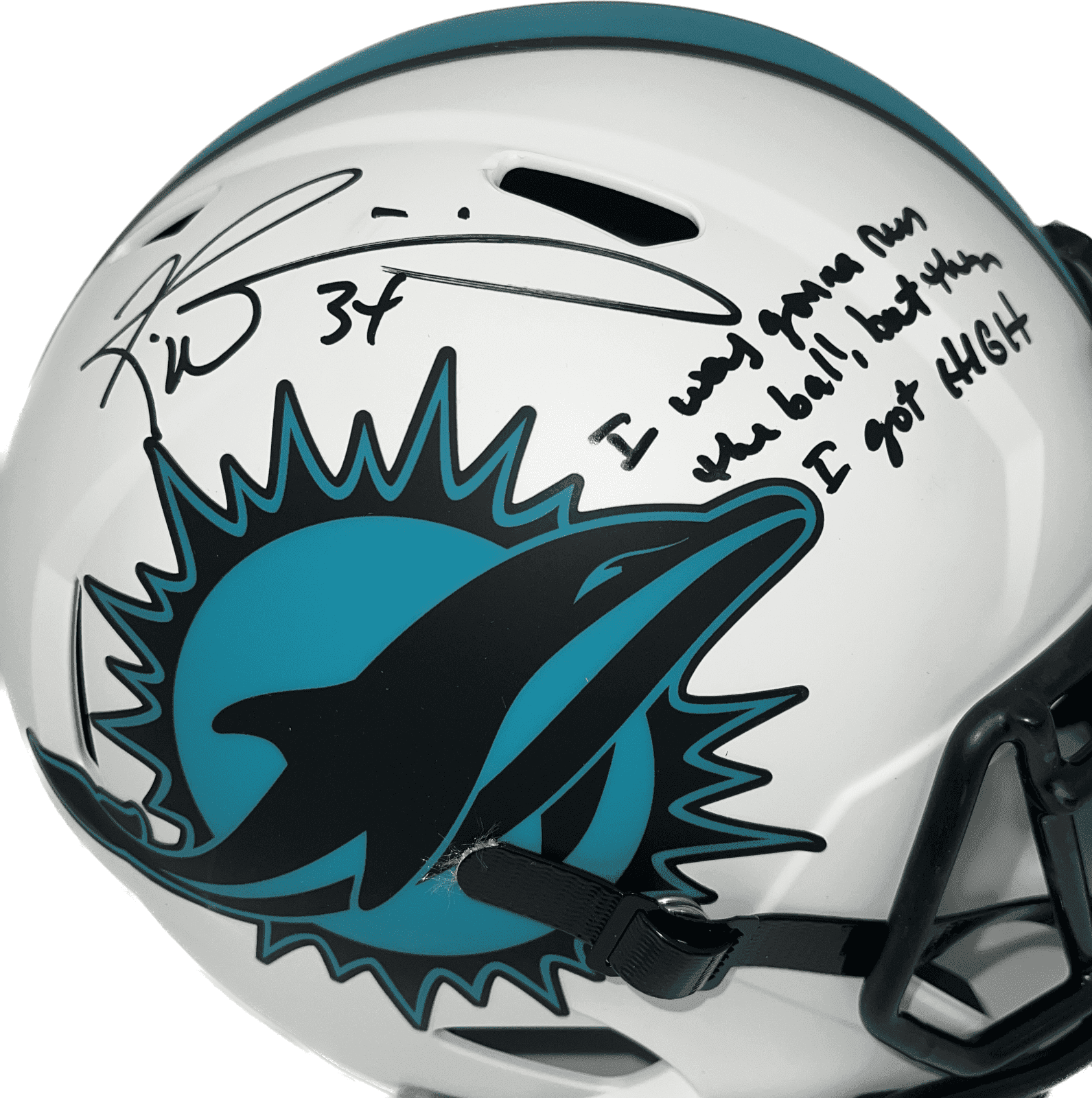 Ricky Williams Signed Miami Dolphins Full Size Helmet Lunar Beckett Run the Ball Ricky Williams Helmet ricky-williams-full-size-lunar-run, Miami Dolphins, view 2, supplier stock photo