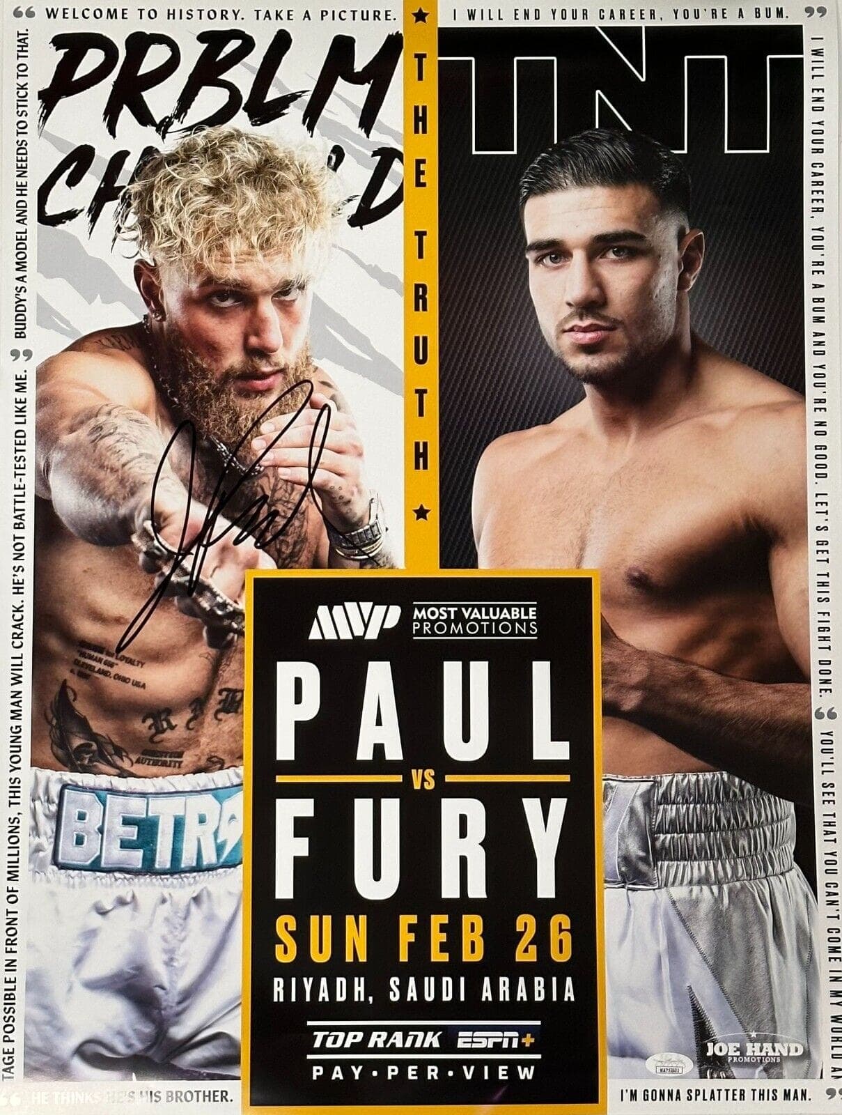 Jake Paul Signed Autographed 18×24 vs Fury Fight Poster JSA Witness Jake Paul Other 18x24-jake-paul-18-24-vs-fury, supplier stock photo
