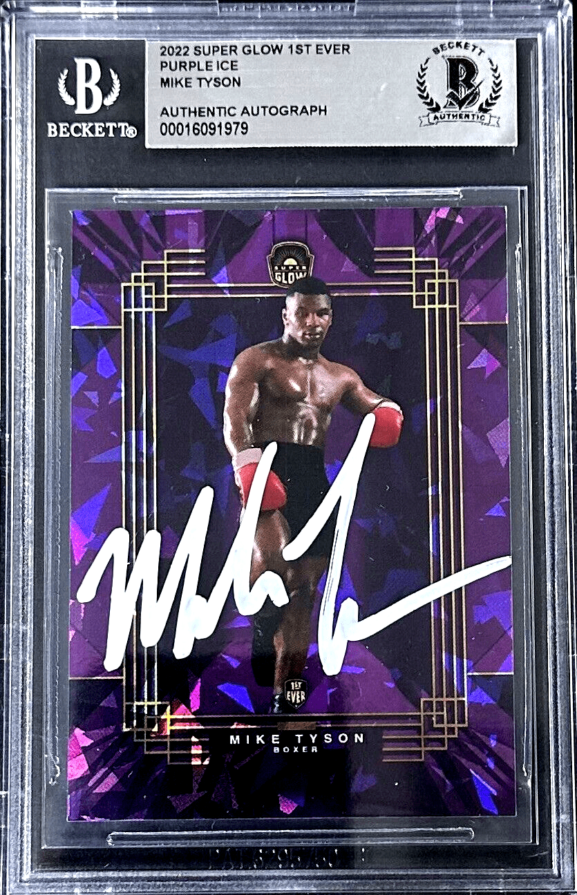 Mike Tyson Signed 2022 Super Glow 1st Ever Purple Ice Card 1 of 1 Beckett Mike Tyson Card 2022-super-glow-1st-ever-purple, supplier stock photo