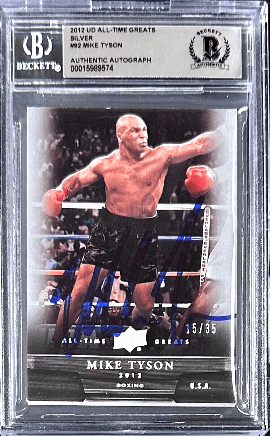 Mike Tyson Signed 2012 Upper Deck All Time Greats Silver Card #92 Beckett 15/35 Mike Tyson Card 2012-upper-deck-all-time-greats, supplier stock photo