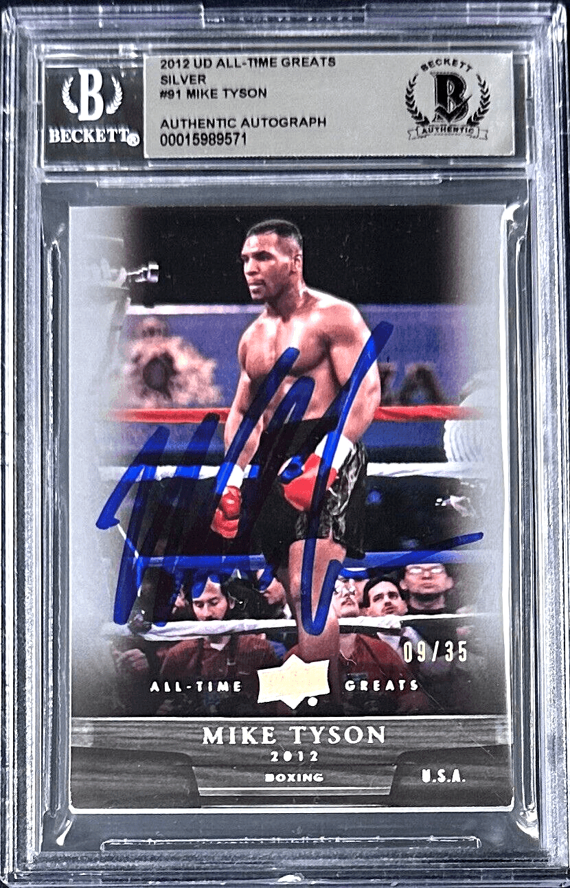 Mike Tyson Signed 2012 Upper Deck All Time Greats Silver Card #91 Beckett 09/35 Mike Tyson Card 2012-upper-deck-all-time-greats, supplier stock photo