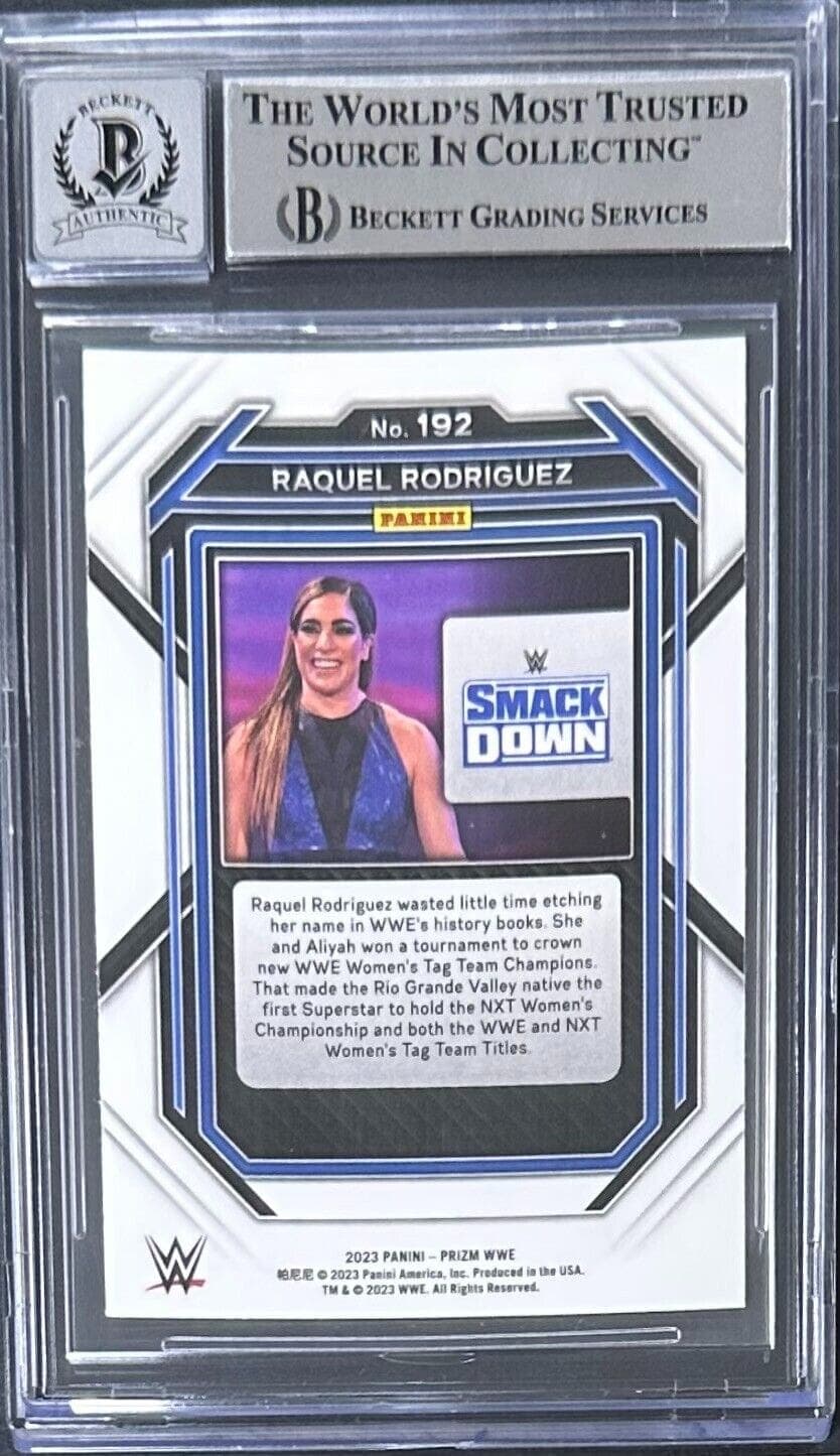 Raquel Rodriguez Signed 2023 Panini Prizm WWE Card #192 Beckett Raquel Rodriguez Card 2023-panini-prizm-wwe-192, view 2, supplier stock photo