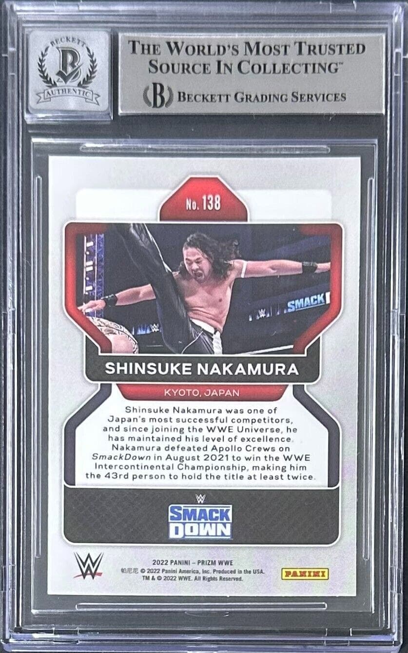Shinsuke Nakamura Signed 2022 Panini Prizm WWE Card #138 Beckett 16182610 Card shinsuke-nakamura-2022-panini-prizm-wwe, view 2, supplier stock photo