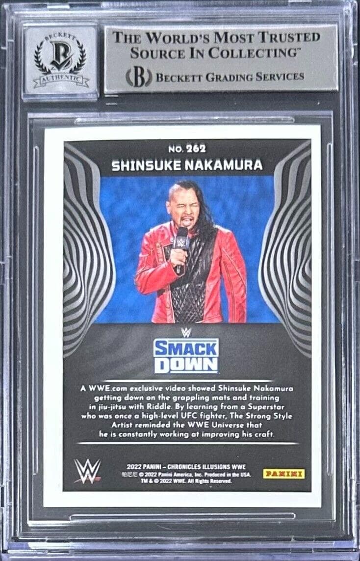 Shinsuke Nakamura Signed 2022 Panini Chronicles WWE Card #262 Beckett 16182602 Card shinsuke-nakamura-2022-panini-chronicles-wwe, view 2, supplier stock photo