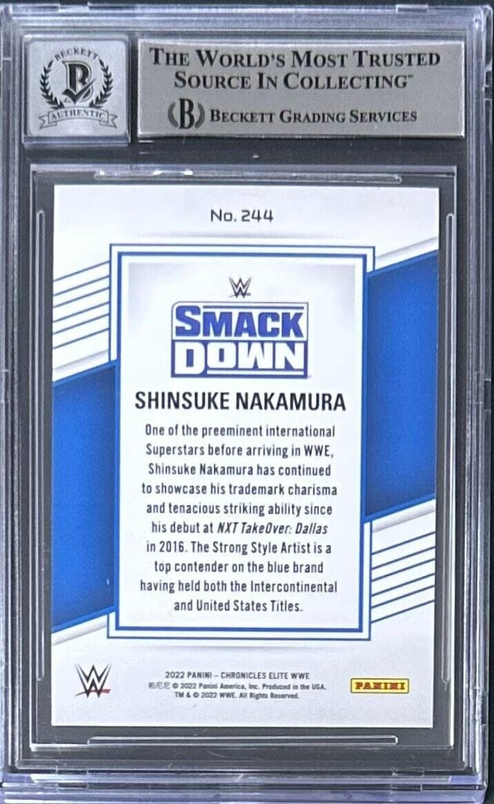 Shinsuke Nakamura Signed 2022 Panini Chronicles WWE Card #244 Beckett 16182604 Card shinsuke-nakamura-2022-panini-chronicles-wwe, view 2, supplier stock photo