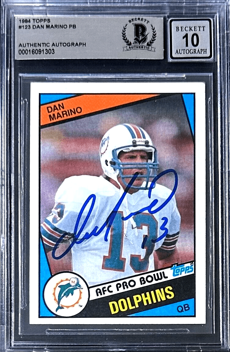 Dan Marino Signed Autographed 1984 Topps Card #123 Beckett 16091303 Auto 10 Dan Marino Card 16091303, Miami Dolphins, supplier stock photo