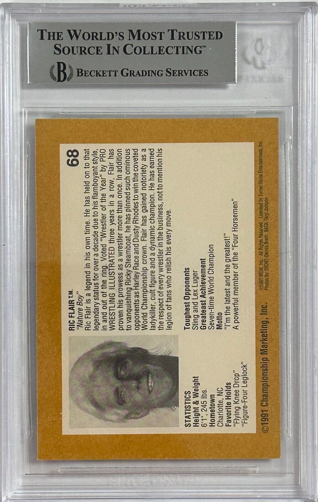Ric Flair Signed 1991 Championship Marketing Beckett WCW #68 15989493 Ric Flair Card 1991-championship-marketing-wcw-68-15989493, view 2, supplier stock photo