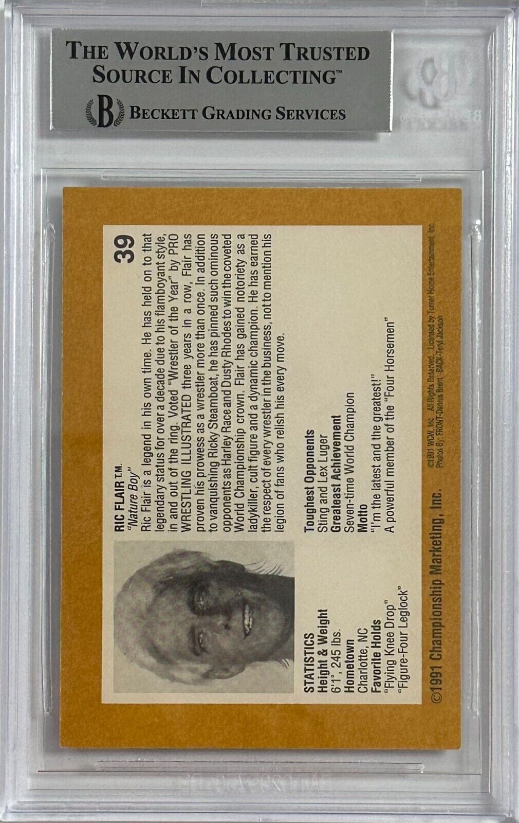 Ric Flair Signed 1991 Championship Marketing Beckett WCW #39 15989492 Ric Flair Card 1991-championship-marketing-wcw-39-15989492, view 2, supplier stock photo