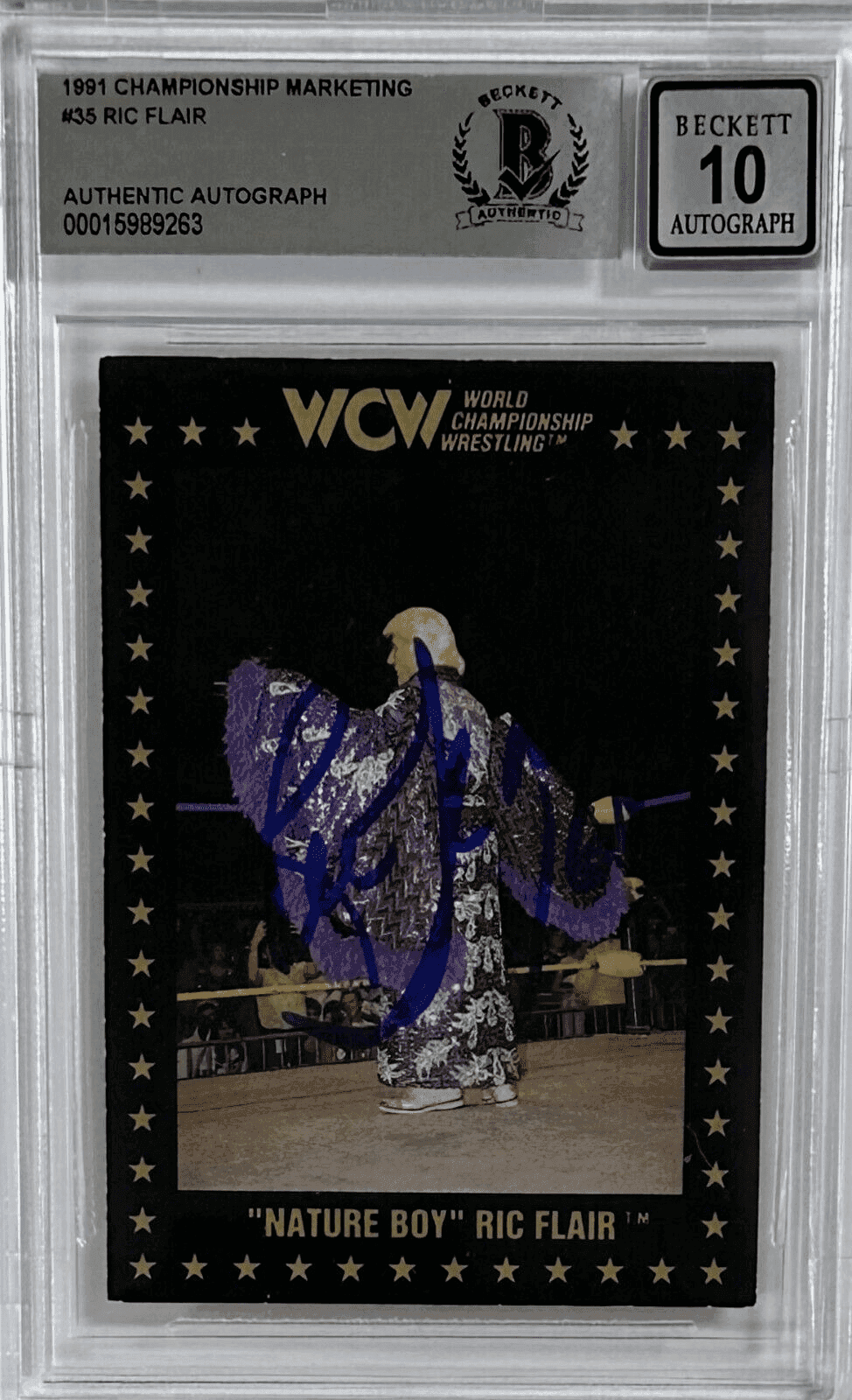 Ric Flair Signed 1991 Championship Marketing WCW #35 Beckett Auto 10 15989263 Ric Flair Card 1991-championship-marketing-wcw-35-auto, supplier stock photo