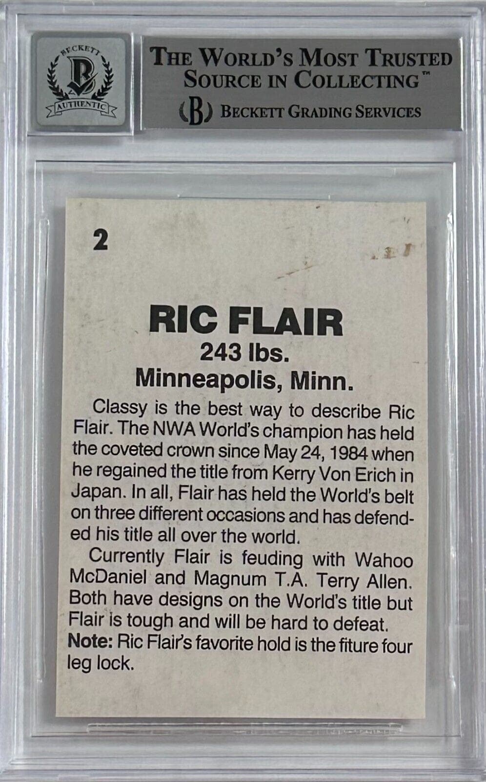 Ric Flair Signed 1985 O’Quinn Wrestling AllStars Card 2 Beckett Auto 10 14058088 Ric Flair Card 14058088, view 2, supplier stock photo