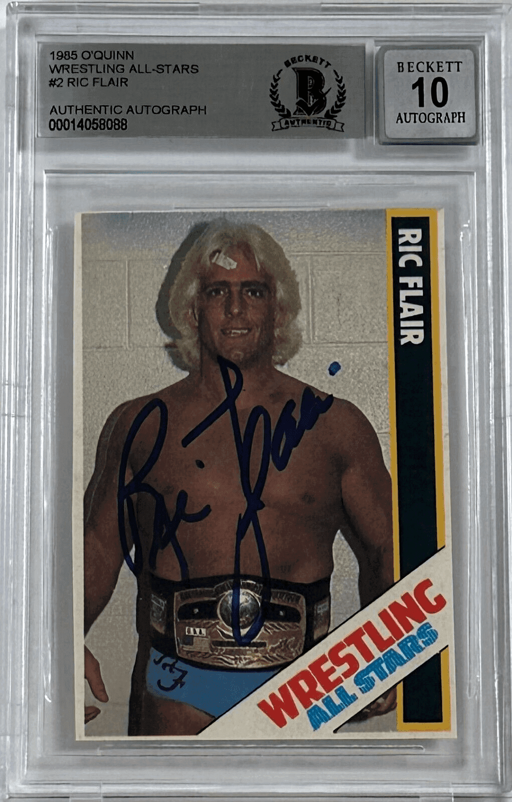 Ric Flair Signed 1985 O’Quinn Wrestling AllStars Card 2 Beckett Auto 10 14058088 Ric Flair Card 14058088, supplier stock photo