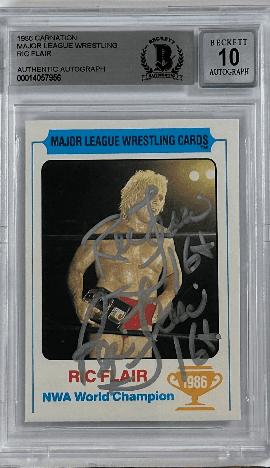 Ric Flair Signed 1986 Carnation ML Wrestling Card Beckett Auto 10 14057956 Ric Flair Card 14057956, supplier stock photo