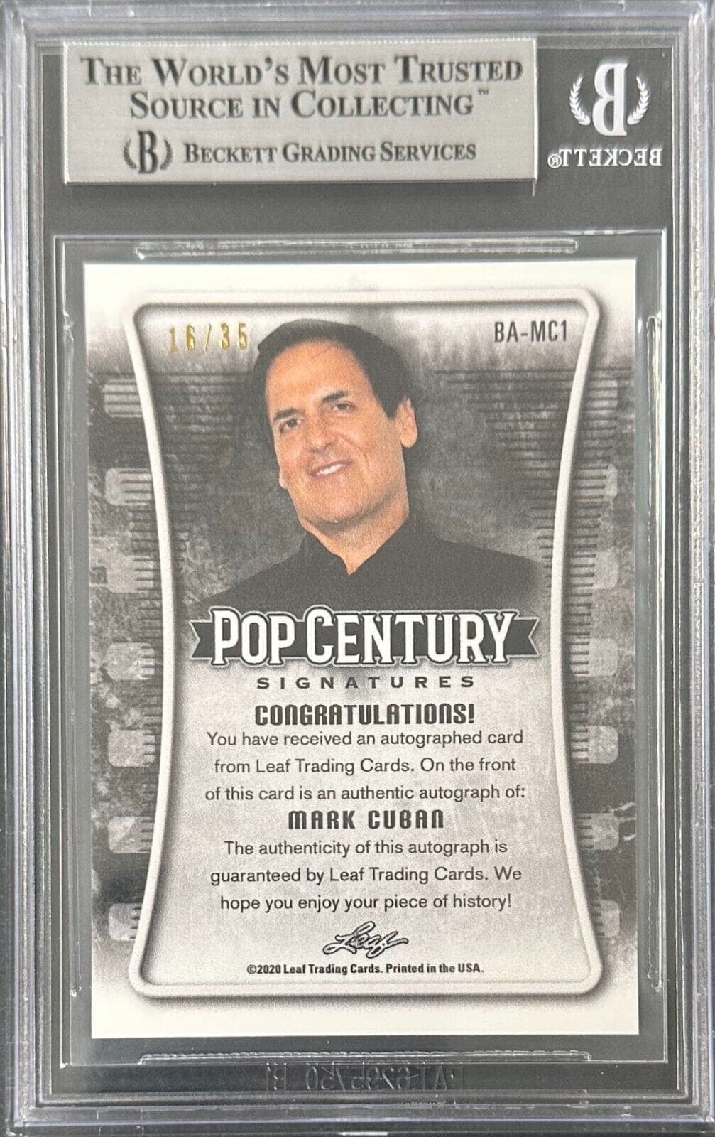 Mark Cuban 2020 LEAF Pop Century Metal Crystals Card #BAMC1 Beckett 14059492. Mark Cuban Card mark-cuban-2020-leaf-pop-century, view 2, supplier stock photo