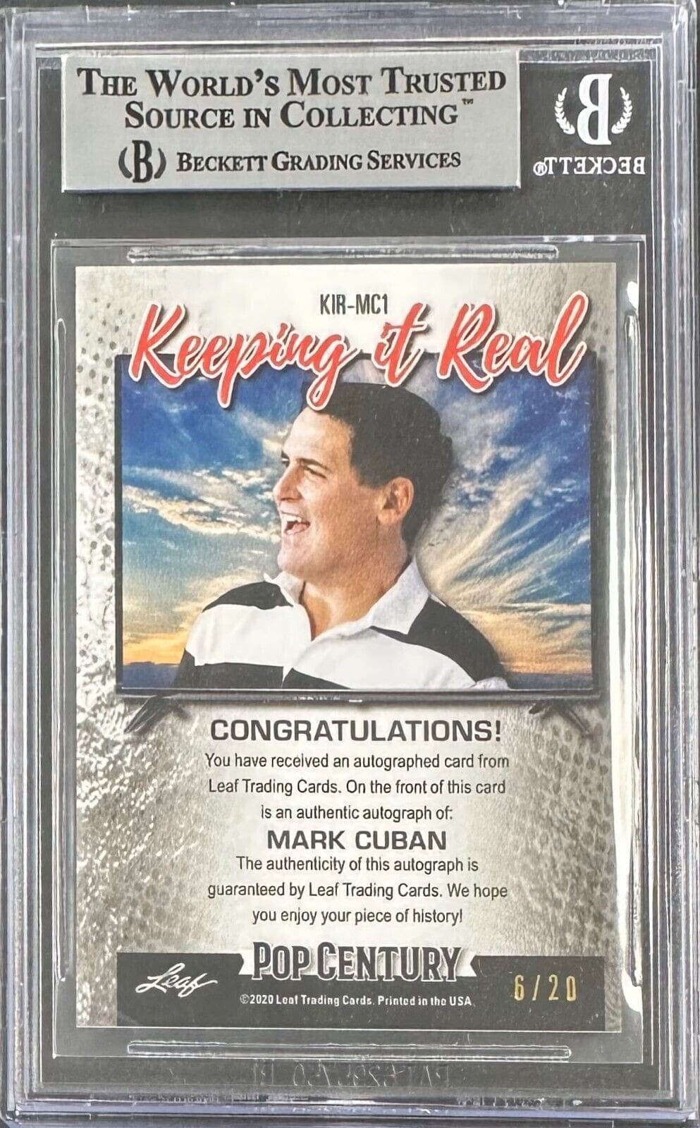 Mark Cuban 2020 LEAF Pop Century Metal Keep it Real PR Card #KIRMC1 BAS 14059490 Mark Cuban Card mark-cuban-2020-leaf-pop-century, view 2, supplier stock photo
