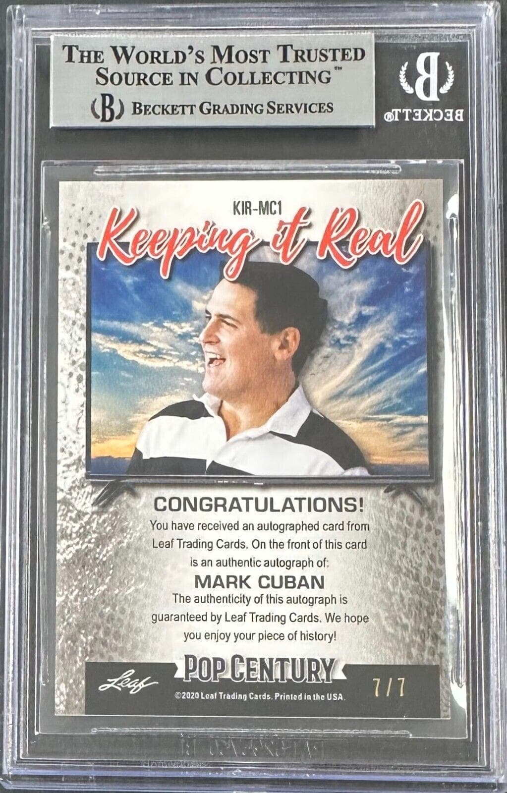Mark Cuban 2020 LEAF Pop Century Metal Keep it Real GR Card #KIRMC1 BAS 14059500 Mark Cuban Card mark-cuban-2020-leaf-pop-century, view 2, supplier stock photo