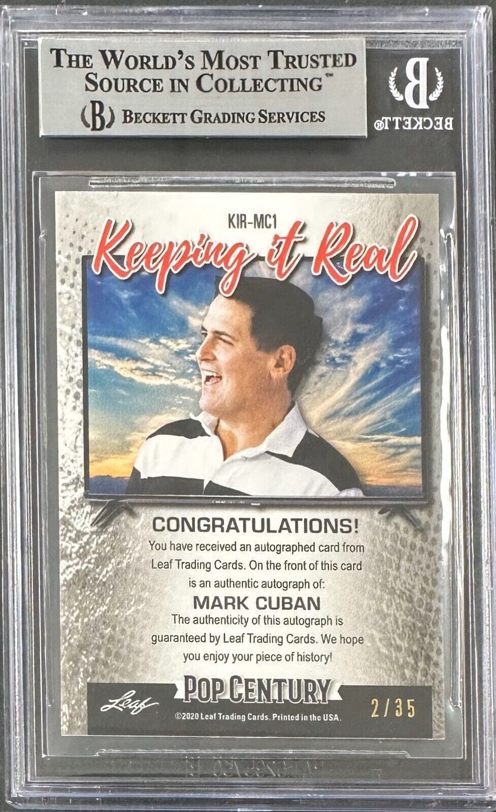 Mark Cuban 2020 LEAF Pop Century Metal Keep it Real CR Card KIRMC1 BAS 14059499 Mark Cuban Card mark-cuban-2020-leaf-pop-century, view 2, supplier stock photo