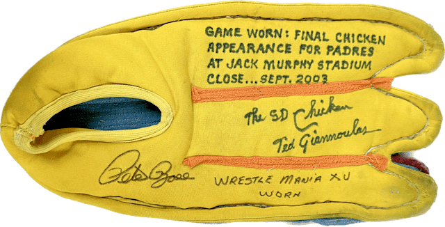 Ted Giannoulas Pete Rose San Diego Chicken Signed Game Worn Foot Uniform JSA Pete Rose Jersey ted-giannoulas-pete-rose-chicken-game, Cincinnati Reds, supplier stock photo
