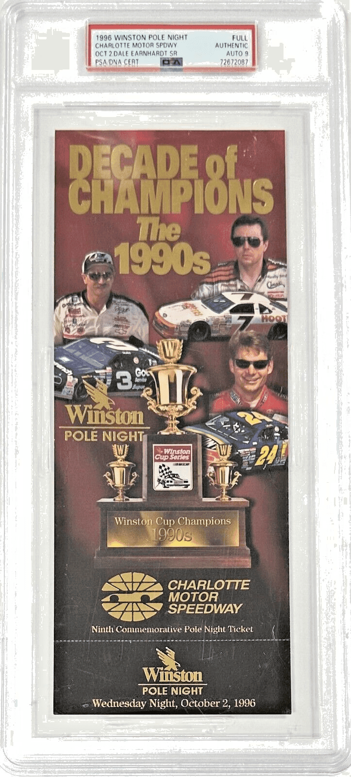 Dale Earnhardt Sr. 1996 Winston Pole Night Signed Ticket PSA/DNA 15334974 Dale Earnhardt Ticket Stub 15334974, supplier stock photo