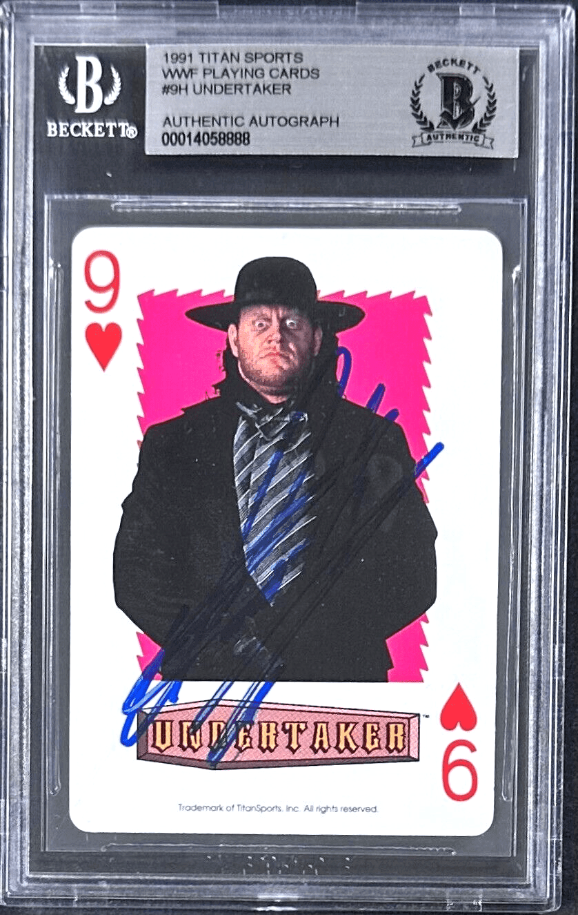 Undertaker Signed 1991 Titan Sports WWF Playing Card #9H Beckett Authen 14058888 Undertaker Card 1991-titan-wwf-playing-9h-authen, supplier stock photo