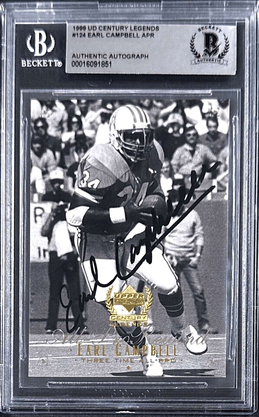 Earl Campbell Signed 1999 UD Century Legends Card #124 Beckett 16091851 Earl Campbell Card earl-campbell-1999-ud-century-legends, supplier stock photo