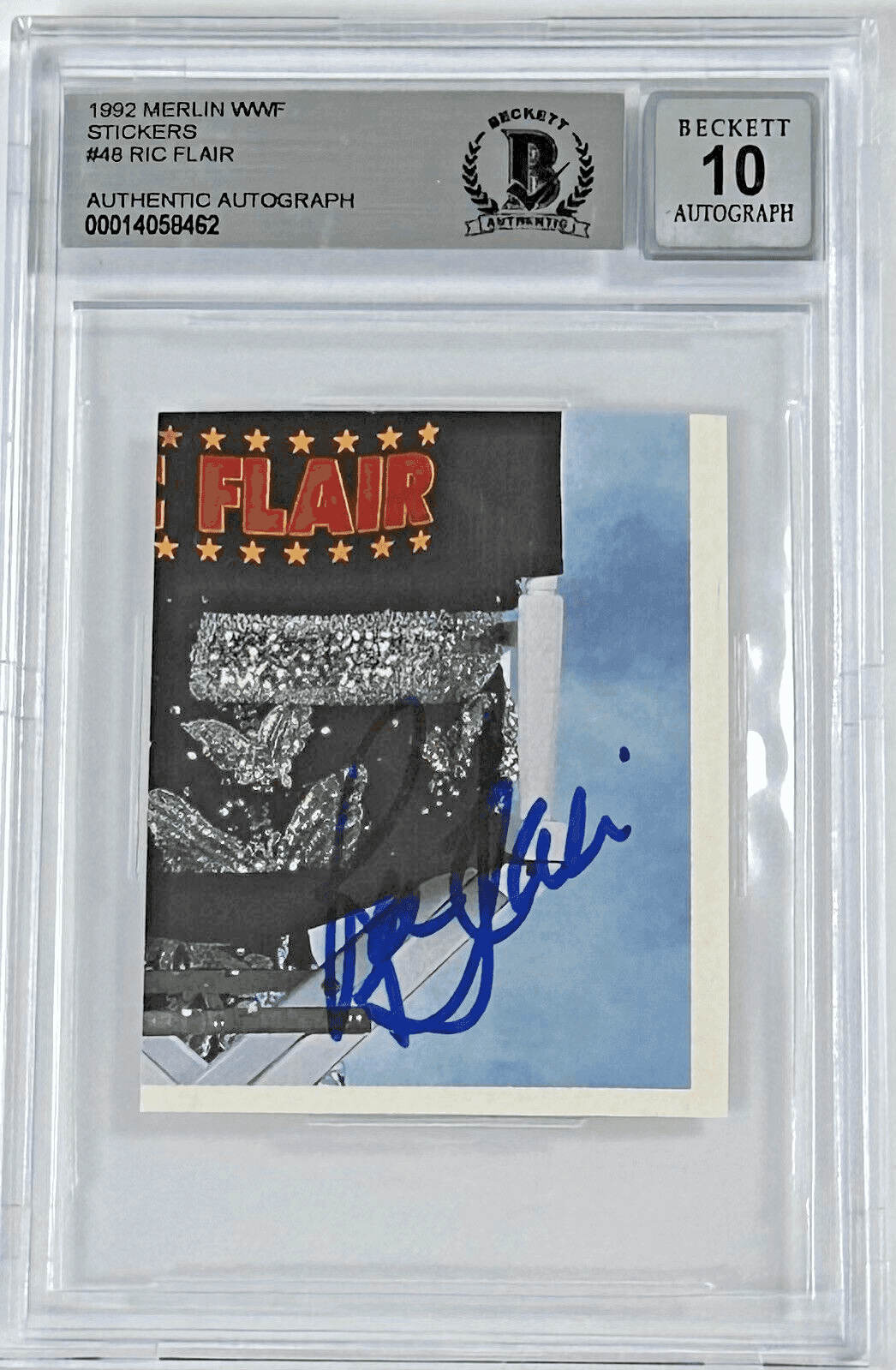 Ric Flair Signed 1992 Merlin WWF Sticker Card #48 Beckett Auto 10 14058462 Ric Flair Card 1992-merlin-wwf-sticker-48-auto, supplier stock photo