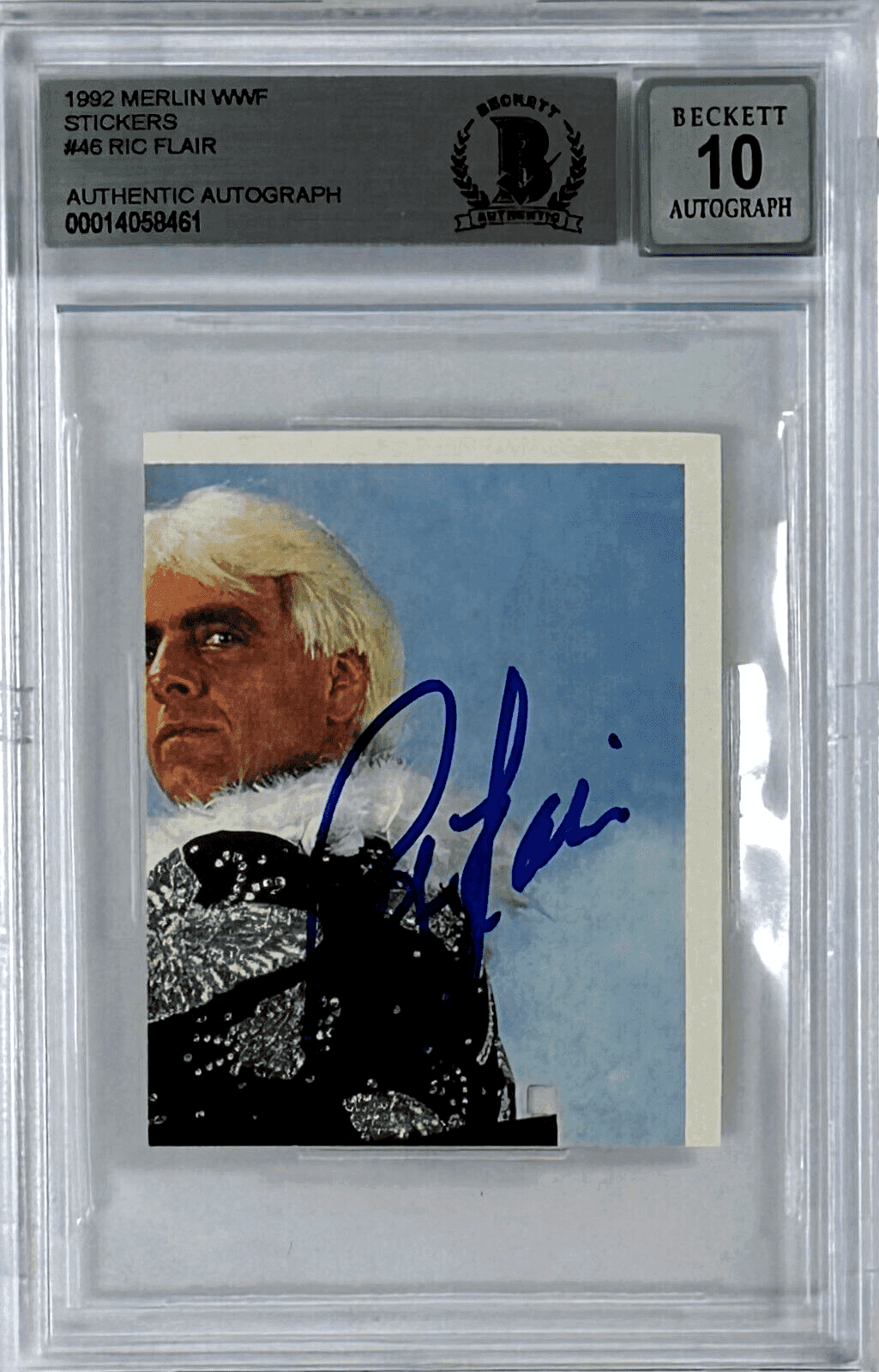 Ric Flair Signed 1992 Merlin WWF Sticker Card #46 Beckett Auto 10 14058461 Ric Flair Card 14058461, supplier stock photo