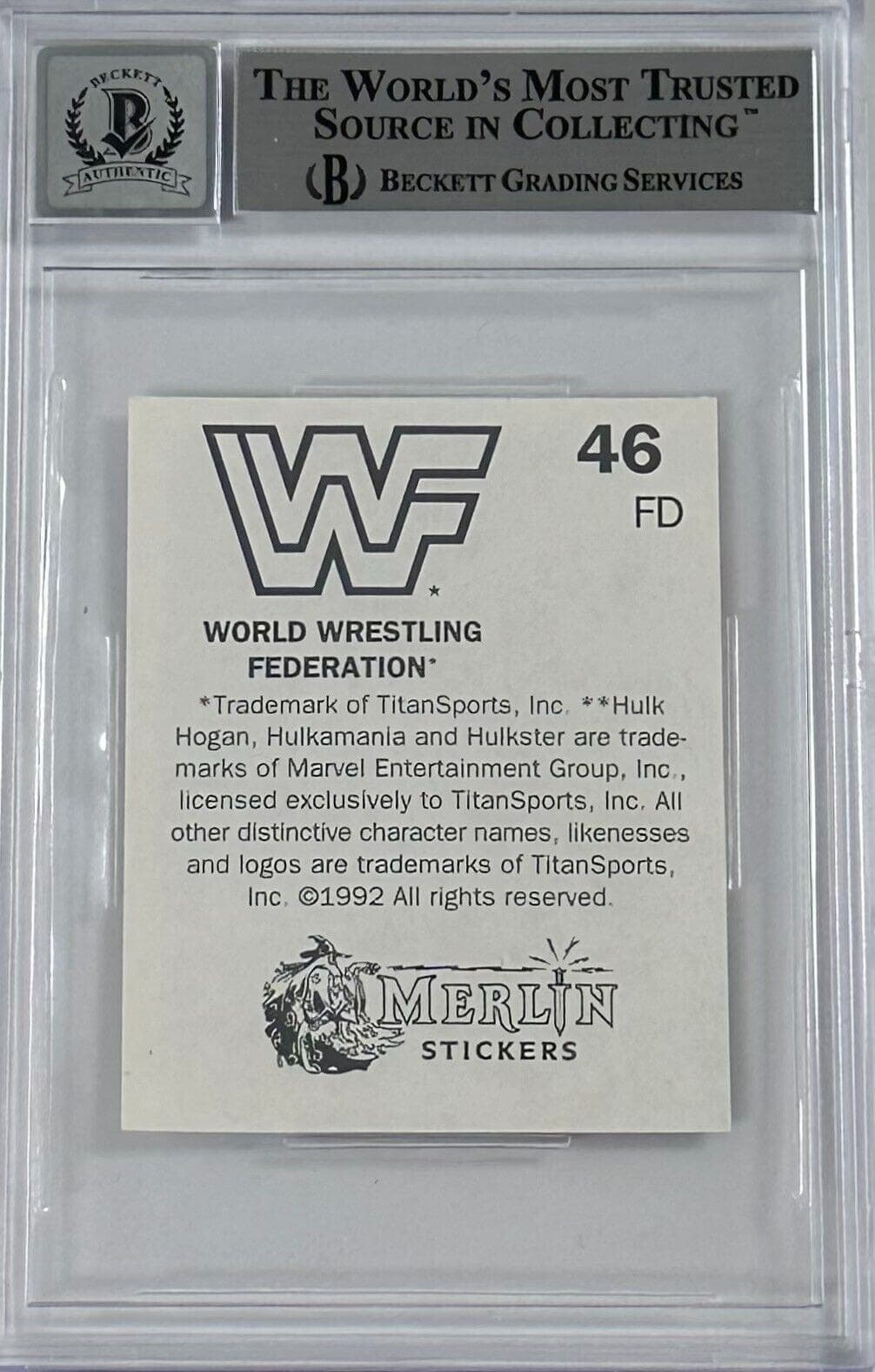 Ric Flair Signed 1992 Merlin WWF Sticker Card #46 Beckett Auto 10 14058461 Ric Flair Card 14058461, view 2, supplier stock photo