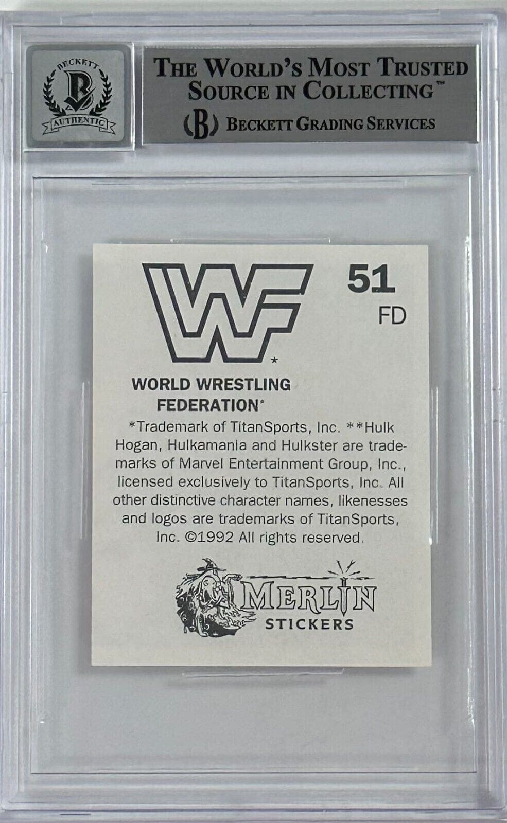 Ric Flair Signed 1992 Merlin WWF Sticker Card #51 Beckett Auto 10 14058456 Ric Flair Card 14058456, view 2, supplier stock photo