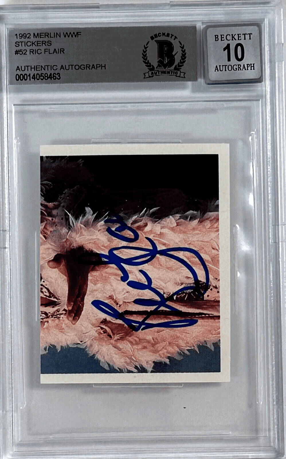Ric Flair Signed 1992 Merlin WWF Sticker Card #52 Beckett Auto 10 Ric Flair Card 1992-merlin-wwf-sticker-52-auto, supplier stock photo