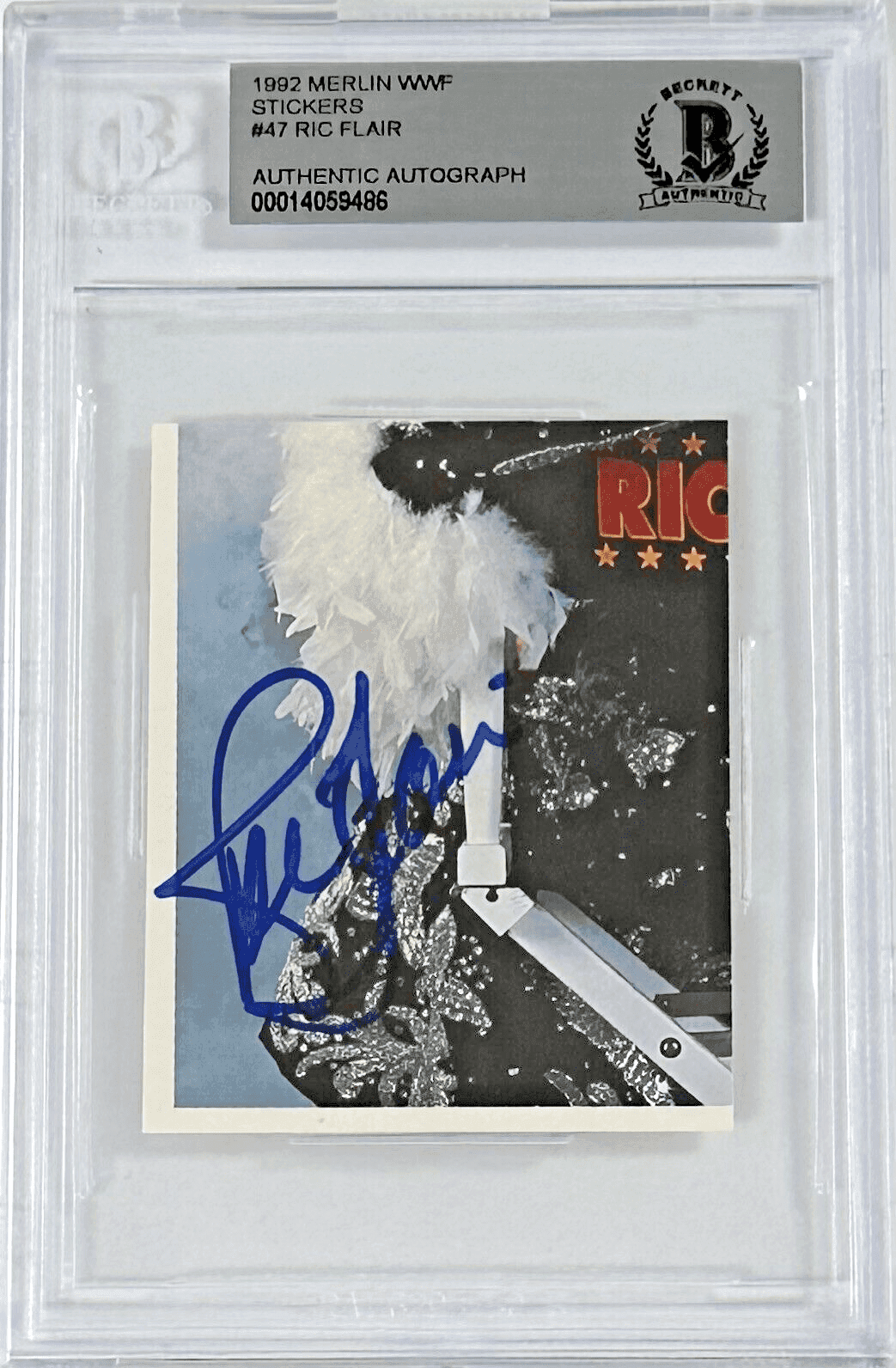 Ric Flair Signed Autographed 1992 Merlin WWF Sticker Card #47 Beckett 14058486 Ric Flair Card 1992-merlin-wwf-sticker-47-14058486, supplier stock photo