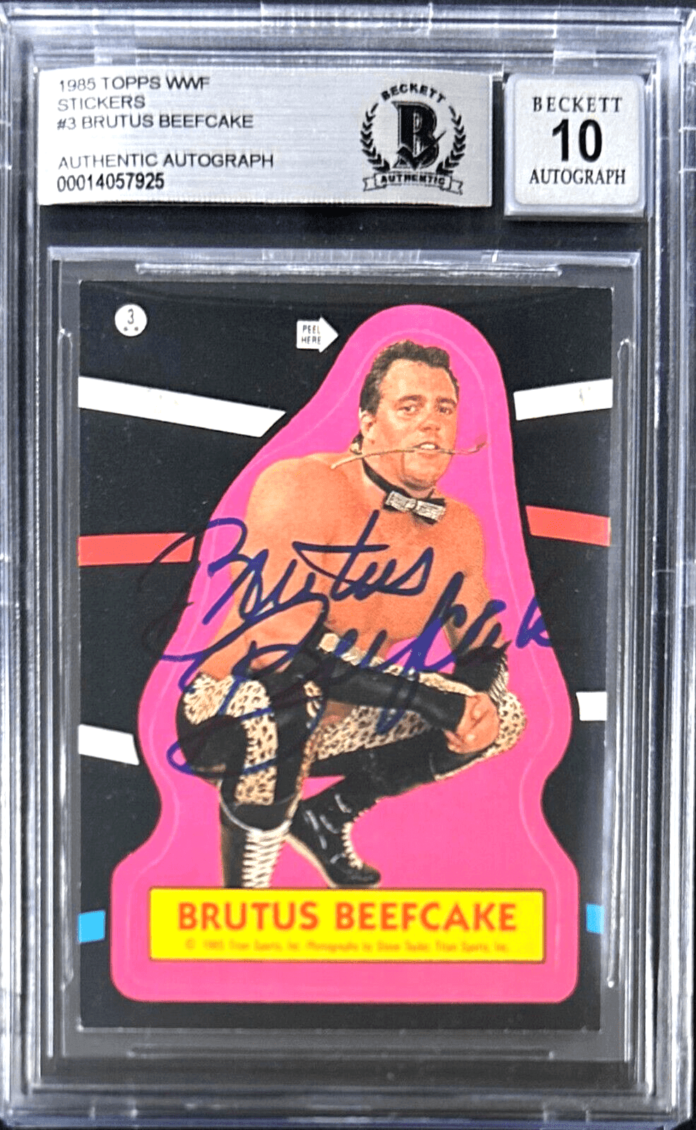 Brutus Beefcake Signed 1985 Topps WWF Sticker Card #3 Beckett Auto 10 Card brutus-beefcake-1985-topps-wwf-sticker, supplier stock photo